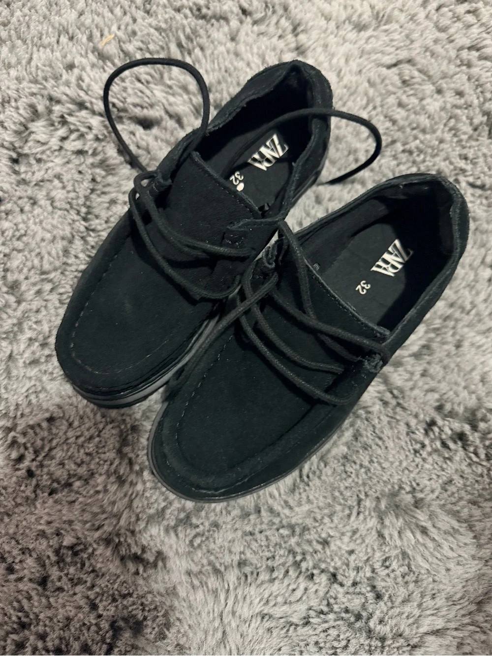 Zara Black Kids Moccasin-Style Lace-Up Shoes